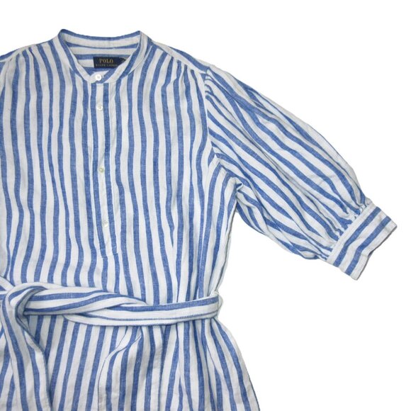NWT Polo Ralph Lauren Blue White Striped Belted Linen Shirtdress Shirt Dress 8 - Picture 4 of 8